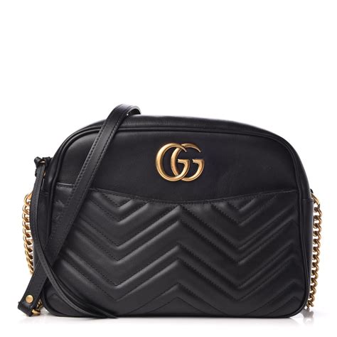 Gucci Calfskin Matelasse Medium Gg Marmont Shoulder Bag Black 316971