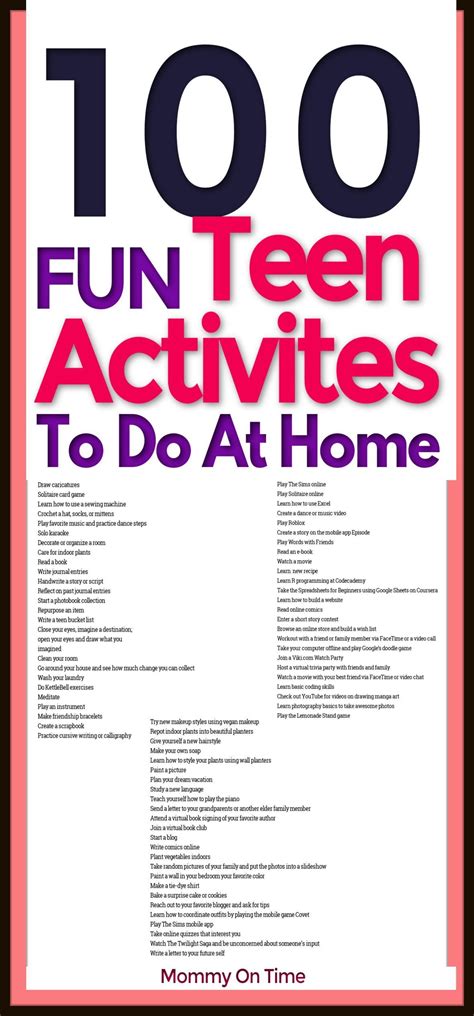 100 Fun Activities For Teens At Home In 2020 Activities For Teens