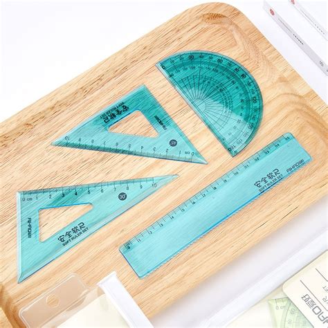 4 Pcsset New Straight Ruler Protractor Students Math Geometry Soft