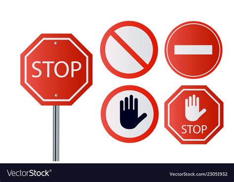 Stop Signs Collection In Red And White Traffic Vector Image