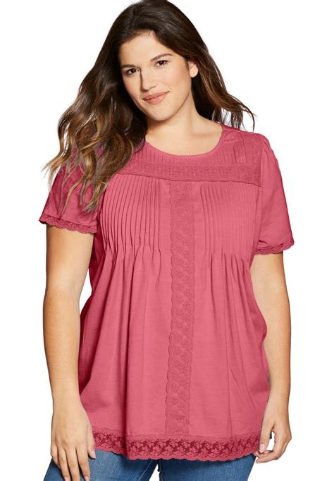 Lace Trimmed Cotton Tunic Womens Plus Size Clothing Womens Tunics