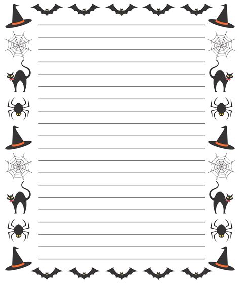 Halloween Writing Paper With Witches And Spider Webs On The Border In