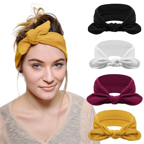 dreshow 4 pack headbands for women bow knotted hair band facial cloth rabbit ears