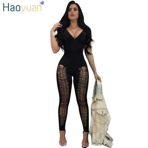 Buy Haoyuan Sexy Hole Hollow Out Jumpsuits Summer Overalls Bodycon Backless