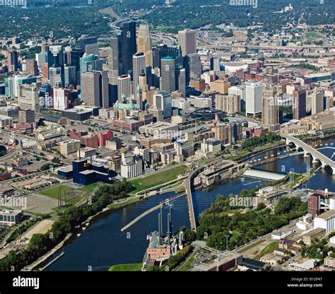 Aerial Above Minneapolis Mn Minnesota Skyline Stock Photo Royalty Free