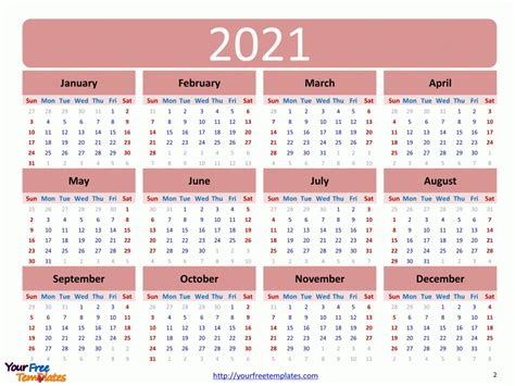 Free 12 Month Word Calendar Template 2021 Monthly Yearly Or Blank