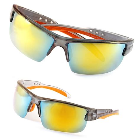 Fbl Unisex Polarized Mirrored Sports Wrap Sunglasses With Semi Hard Case P006 Grey Orange