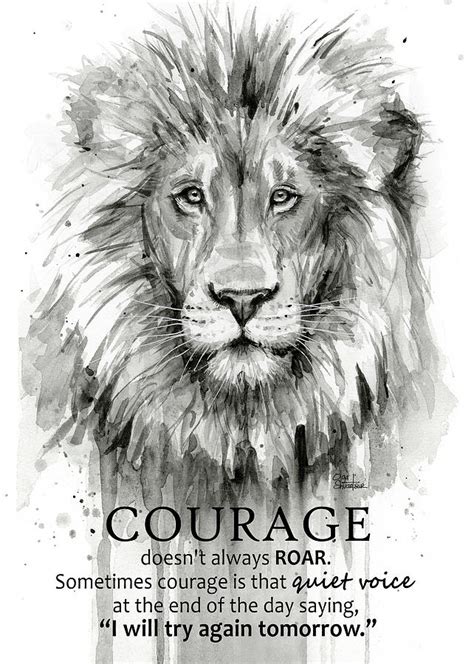 Lion Courage Motivational Quote Watercolor Animal Painting