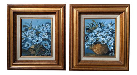 20th Century Oil Paintings Of Blue Flowers By Martha S M Wills Set