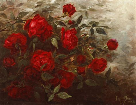 Red Roses 1885 Signed Inscribed And Dated Edith White La 1885
