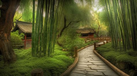 Chinese Scenery Bamboo Forest Japan