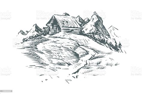 Old Mountain Cabin Drawing Stock Illustration Download Image Now