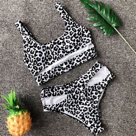 Hollow Out Leopard Print Women Sexy Bikini Sets High Waist Bandage Vintage Beach Hot Bikinis