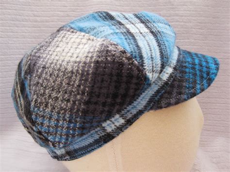 Boys Hat Plaid Fabric Baby Cap Blue And Grey Flannel Hat Blue