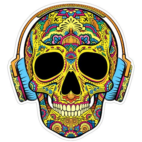 Decorative Skull With Headphones On Sticker