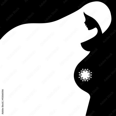 Beautiful Nude Pregnant Woman Silhouette Abstract Black And White Silhouette Sleek Linear