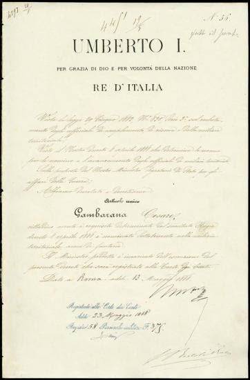 1888 Royal Decree Signed By King Umberto I Sjs Militaria