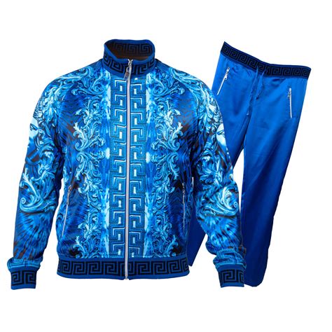 Prestige Royal Blue Satin Medusa Greek Design Tracksuit Outfit JGS