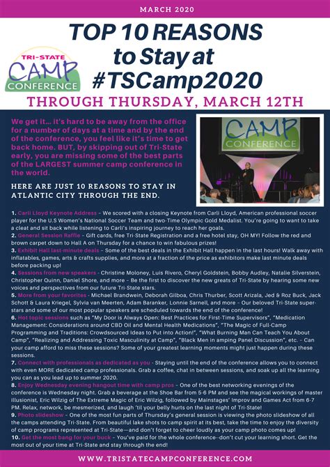 Top 10 Reasons To Stay At Tscamp2020 Through Thurs March 12th