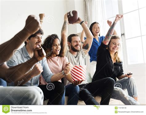 Friends Cheering Sport League Together Stock Photo Image Of Football