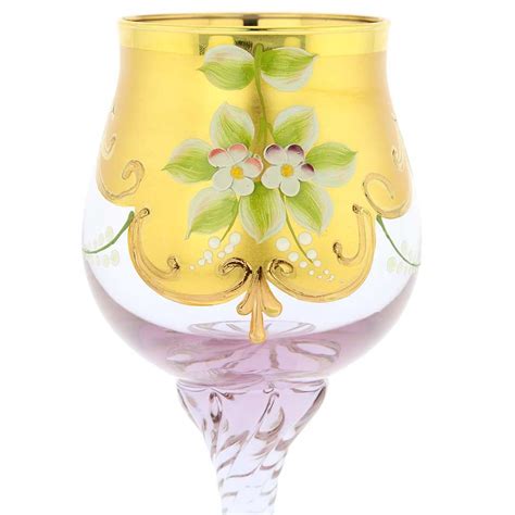 Murano Glass Goblets Set Of Two Murano Glass Wine Glasses 24k Gold Leaf Lavender Glass