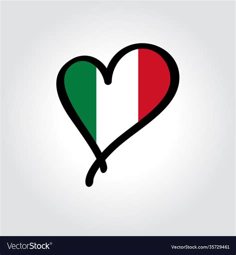 italian flag heart shaped hand drawn logo vector image