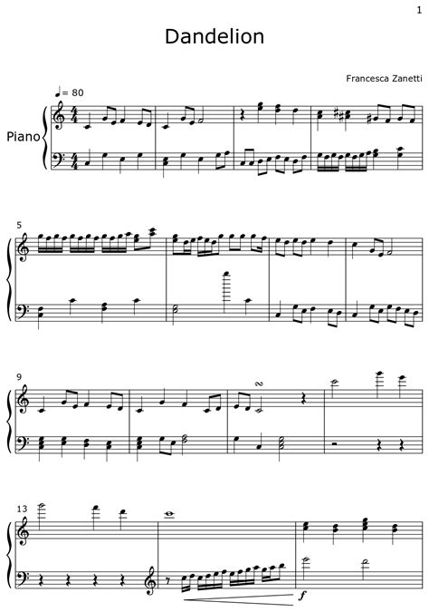 Dandelion Sheet Music For Piano