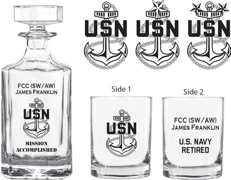Personalized Us Navy Chief Whiskey Decanter Set Us Navy T Etsy