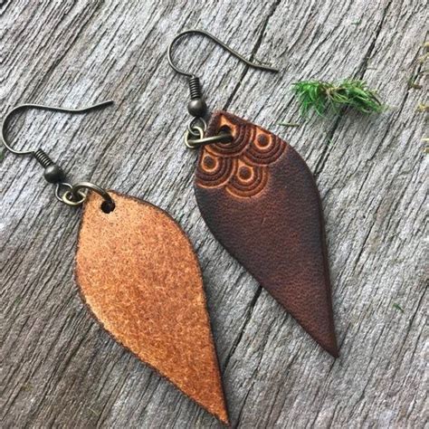 Stylish Hand Tooled Leather Earrings With Vintage Design