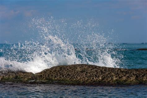 Premium Photo Waves Breaking On Reef Big Splashes