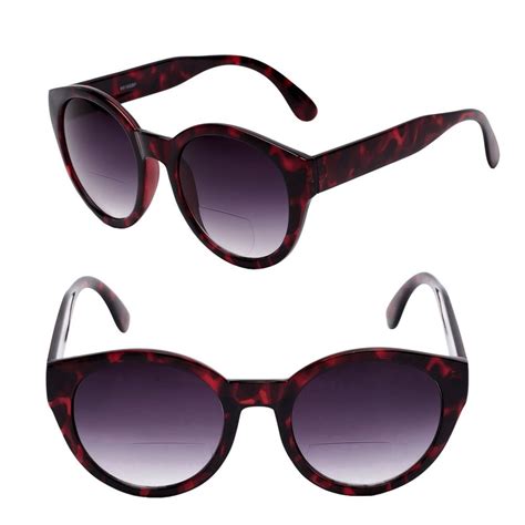 womens round cat eye bifocal sunglasses 2 pair included with soft carrying cases