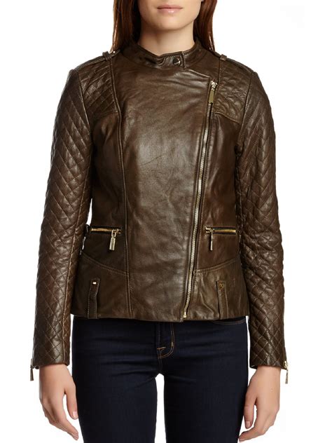 Vince Camuto Quilted Asymmetrical Zip Leather Moto Jacket
