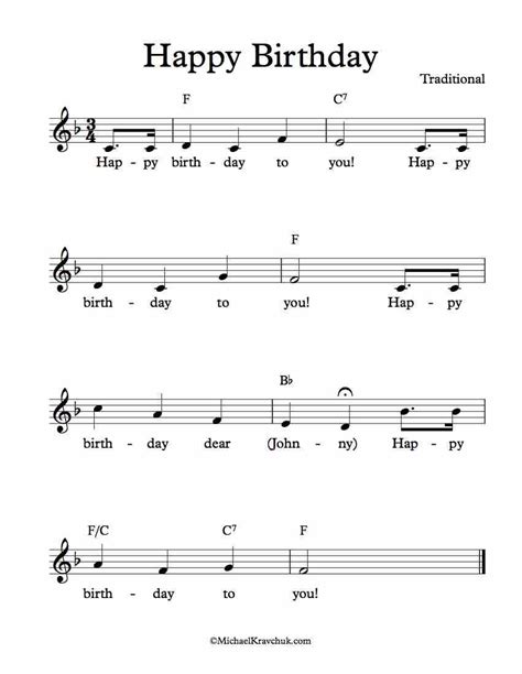Happy Birthday To You Free Lead Sheet In F Major Happy Birthday Lyrics Happy Birthday Song