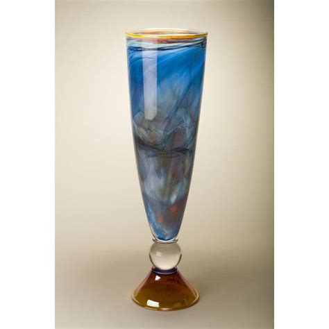 Bryan Goldenberg Gold Footed Nautical Blue Cone Vase Art Glass Vase