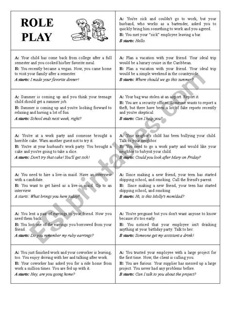 Funnyinteresting Role Play Ideas Esl Worksheet By Evalore