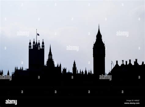 Westminster Parliament Silhouette London Skyline Iconic Big Ben Stock