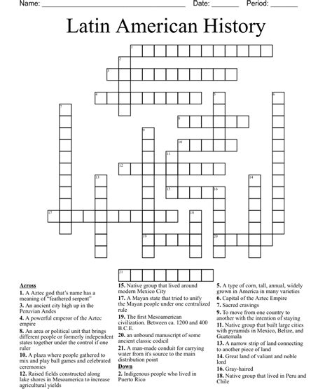 Latin American History Crossword Wordmint