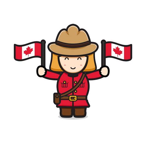 Cute Girl Character Celebrated Canada Day Cartoon Vector Icon