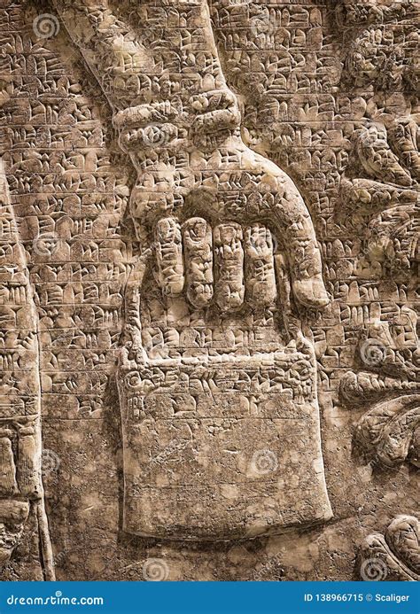 Assyrian Wall Relief Of A Genius From Mesopotamia Detail With A Head Stock Photo
