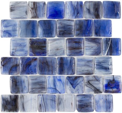 Mto0117 Modern 2x2 Pillowed Squares Blue Black Glossy Translucent Glass
