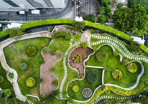 Top View Aerial Shot Of The Beautiful Green Garden Stock Photo Image