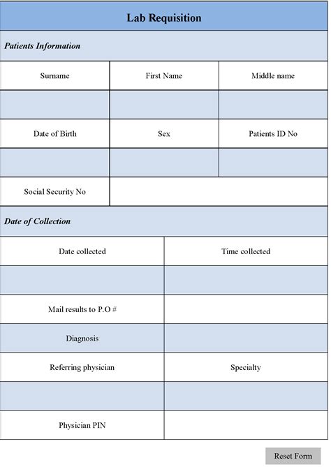 Printable Lab Requisition Form Template