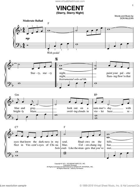 Groban Vincent Starry Starry Night Sheet Music For Piano Solo