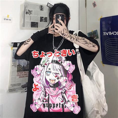 Cheap Anime Girl Oversized T Shirt Harajuku Streetwear Tee Unisex Y K EGirl Fashion Anime