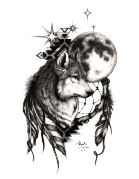 Dream Catcher Wolf Drawing