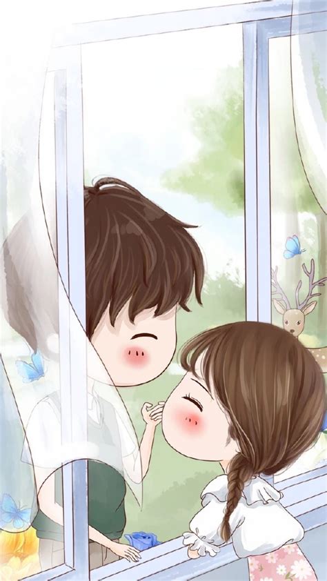 Look At The Surroundings Cute Couple Cartoon Boy And
