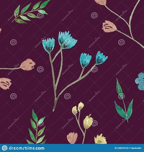 Patterns Of Plants And Flowers With Colorful And Beautiful Stock