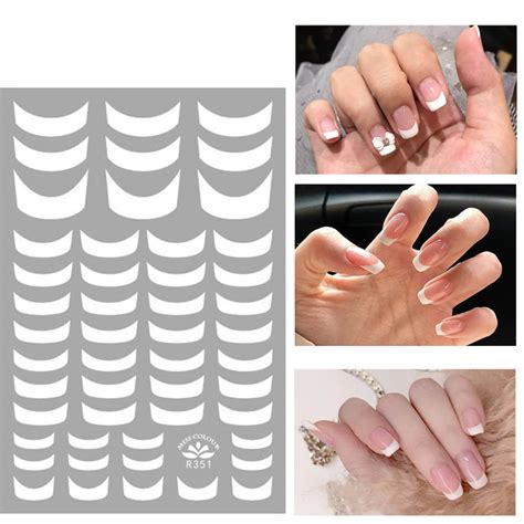 nail art stickers decals transfers white french nail tips etsy
