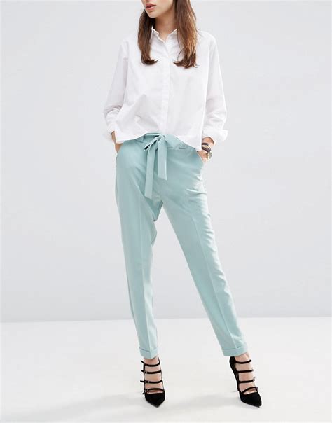Asos Asos Cigarette Trousers With Tie Waist At Asos