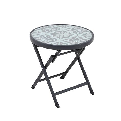 Stylewell Mix And Match Round Folding Mosaic Glass Patio Accent Table